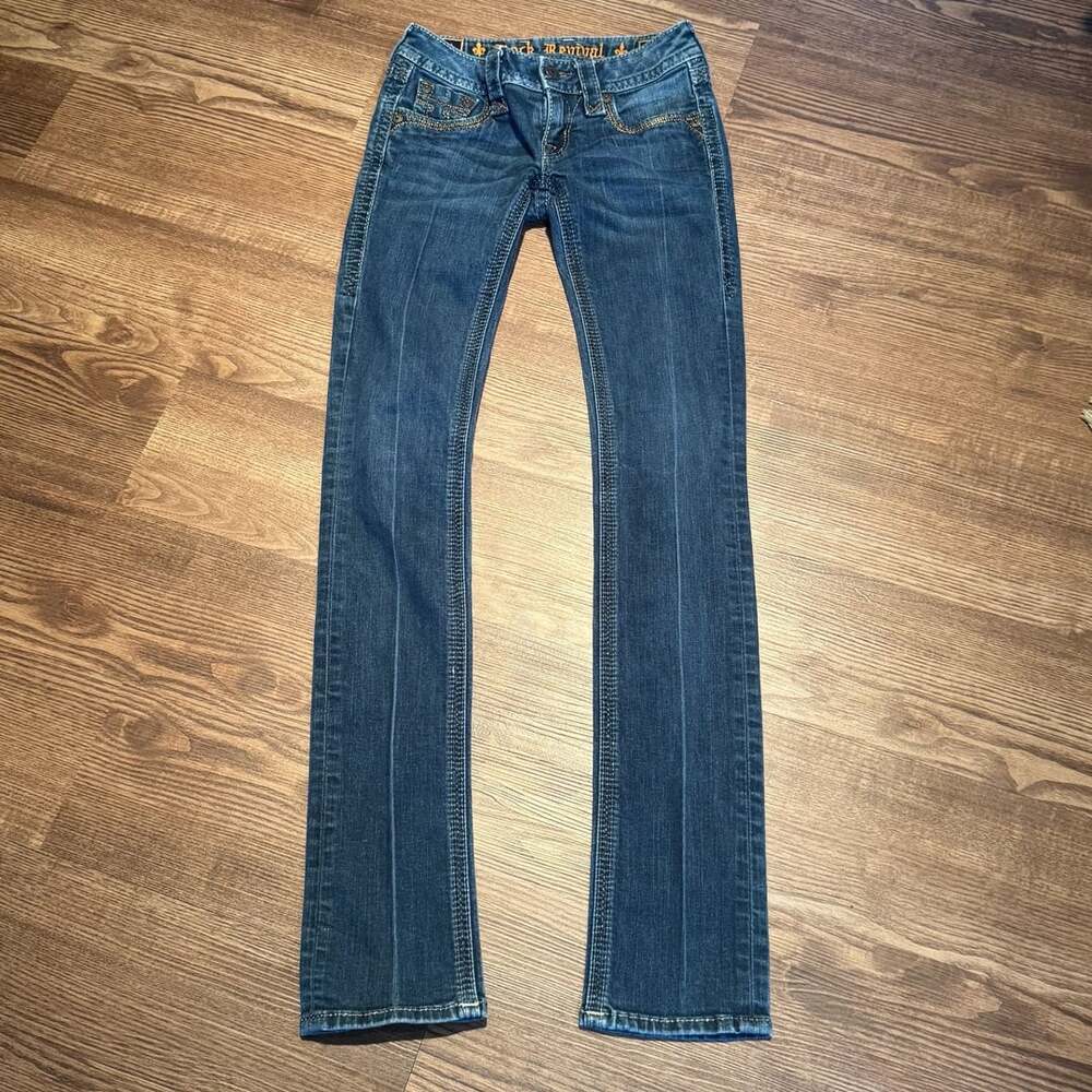 Rock Revival Sherry Straight Jeans Women’s 24 Dark Wash Embroidered Y2K Western